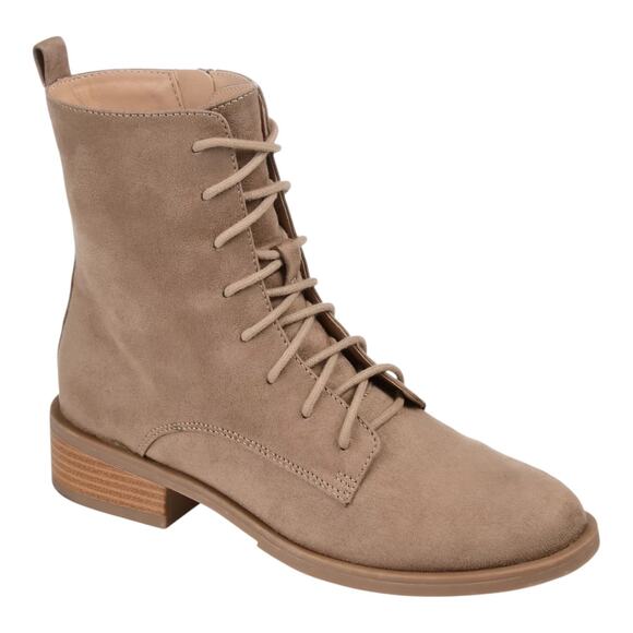 Journee Collection Women's Vienna Lace Up Stacked Heel Booties Taupe Size 10 M - Picture 1 of 4